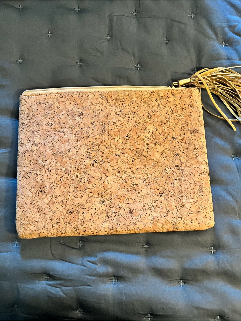 Mud Pie Cork Zip Clutch with Gold Tassel and Pink Lining